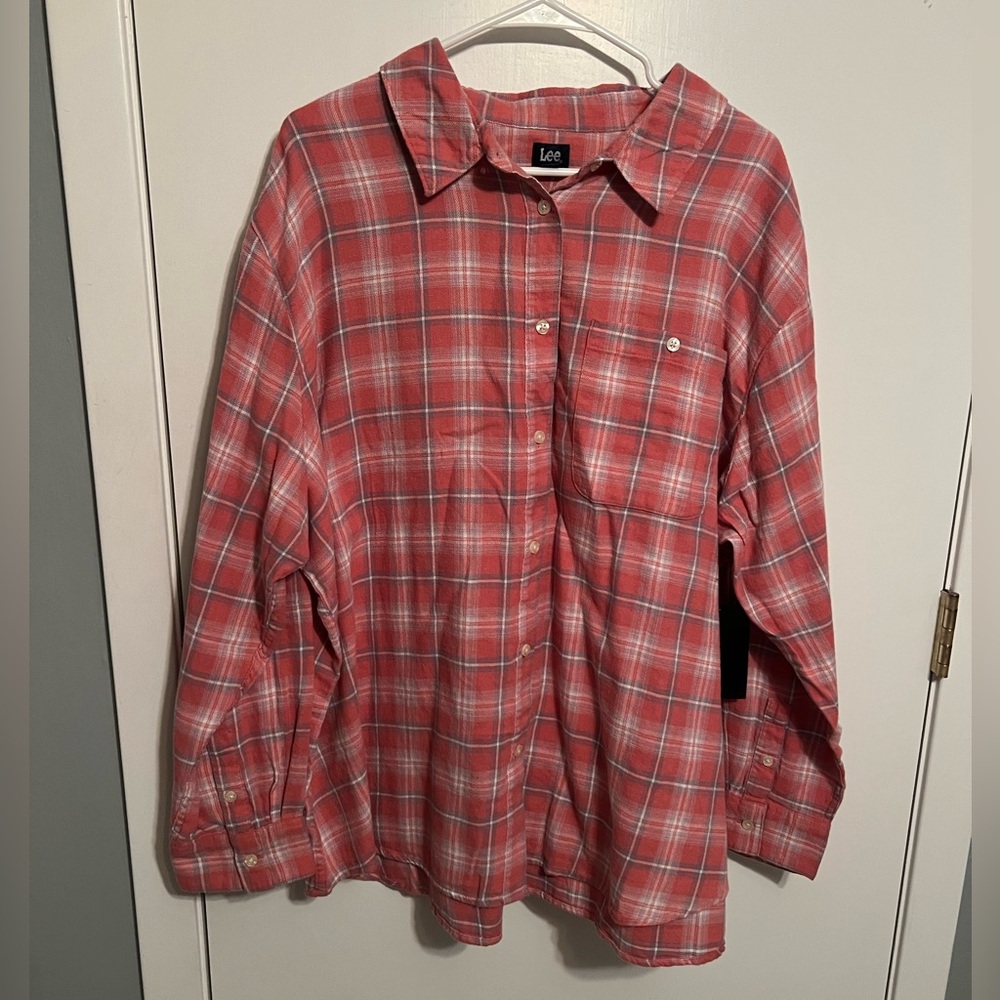 Lee Brand 2X Mauve Plaid Button Up Shirt